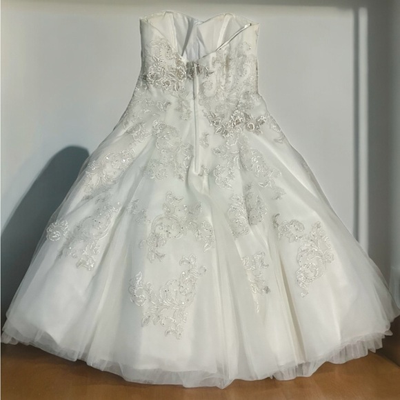 Oleg Cassini | Vintage Enhanced Beading, Strapless, Tea Length Wedding Dress - Picture 6 of 15